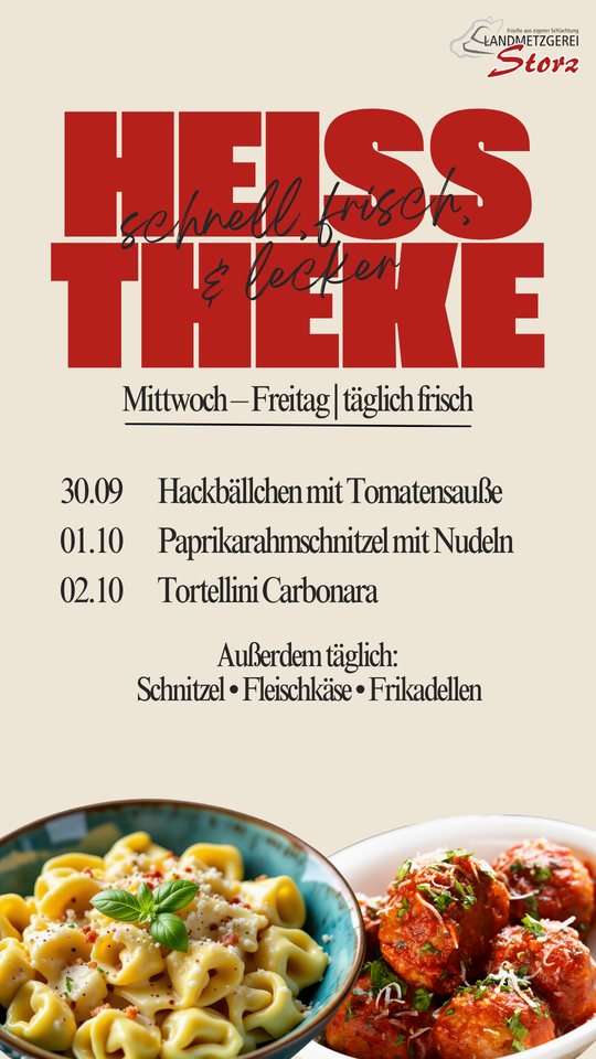 Story-Grafik Heiße Theke mit den Tagesgerichten von Mittwoch bis Freitag